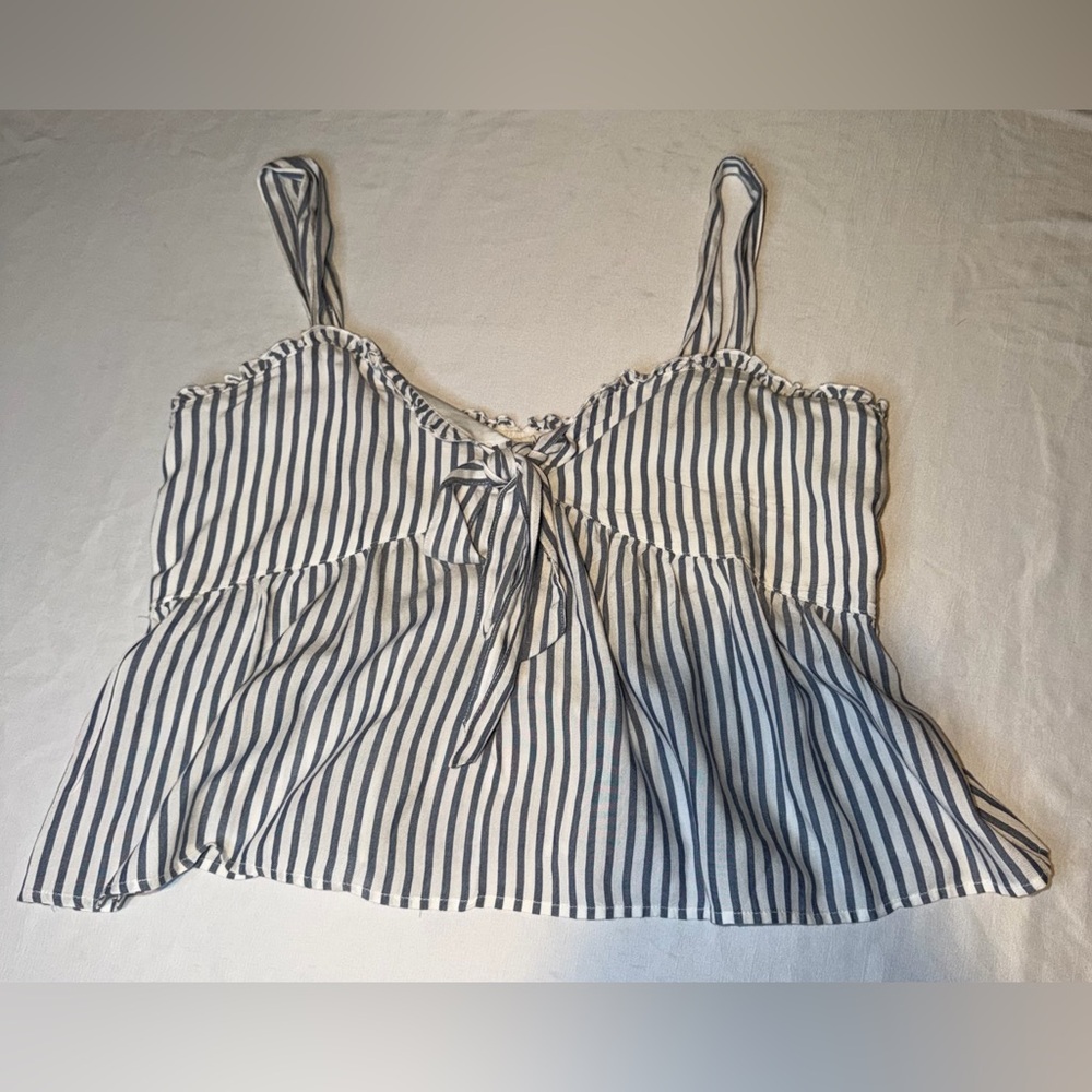American Eagle Striped Babydoll Cami Tank Tie Front Blue White L